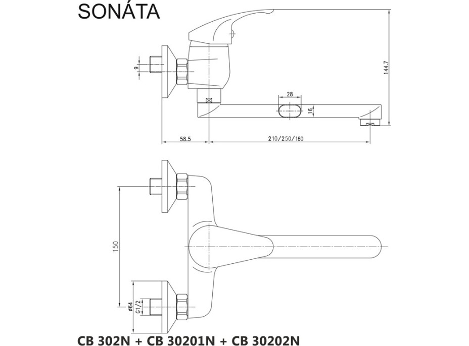 Kuchyňská dřezová baterie SONÁTA - ramínko 16 cm - chromová