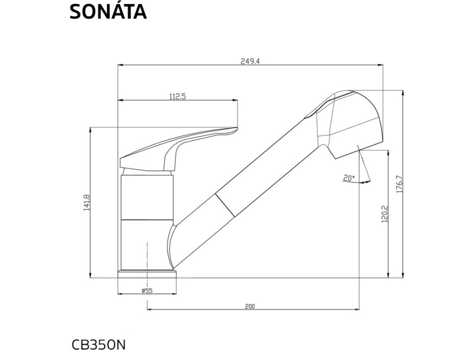 Kuchyňská dřezová baterie SONÁTA s výsuvnou sprchou - chromová