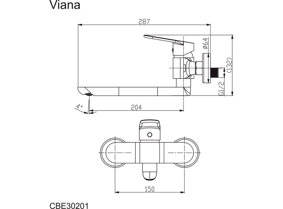 Dřezová nástěnná baterie Viana - chromová