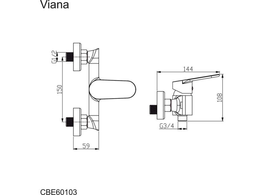 Sprchová nástěnná baterie VIANA - chromová