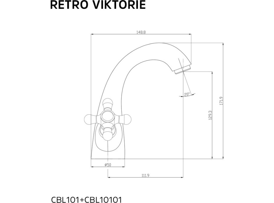 Umyvadlová stojánková baterie RETRO VIKTORIE s výpustí - chromová