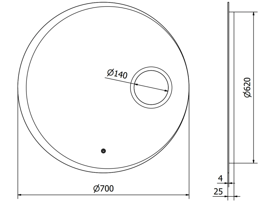 Kulaté zrcadlo MEXEN ELLA 70 cm - s LED podsvícením, zvětšovací lupou a vyhříváním, 9811-070-070-611-00