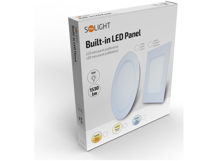 LED mini panel, podhledový, 18W, 1530lm, 3000K, tenký, kulatý, bílý