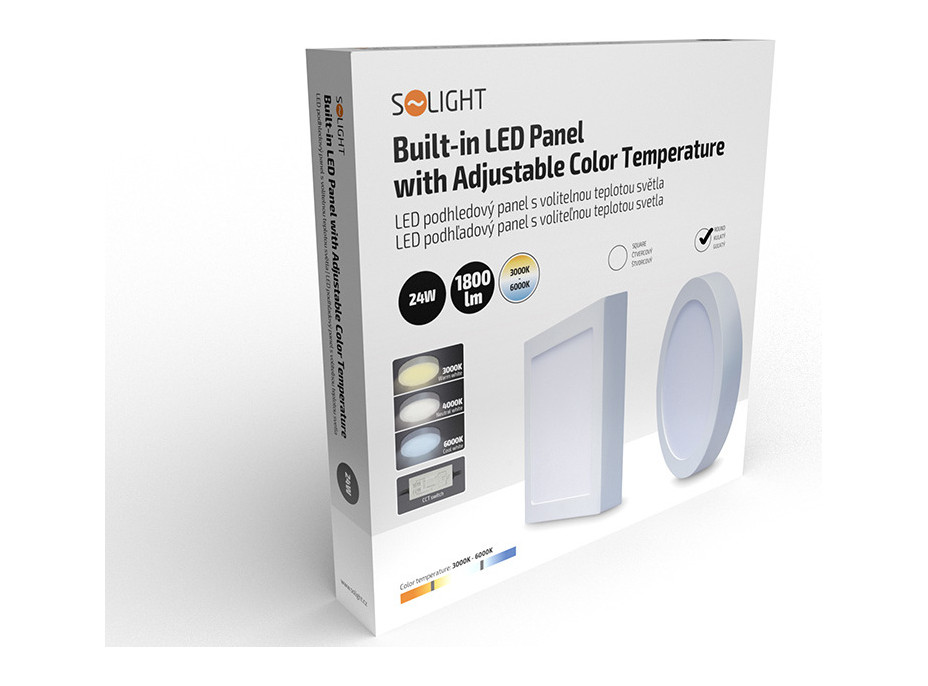 LED mini panel CCT, přisazený, 24W, 1800lm, 3000K, 4000K, 6000K, kulatý