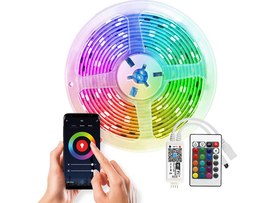 Wifi SmartLED světelný pás, RGB, 5m, sada s adaptérem a dálkovým ovladačem