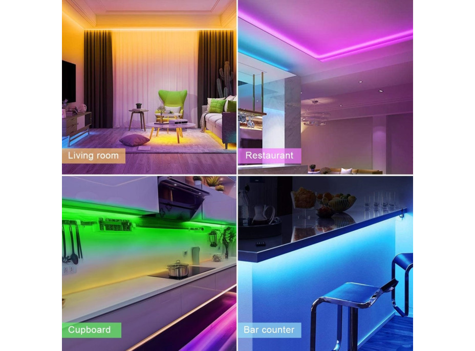 Wifi SmartLED světelný pás, RGB, 5m, sada s adaptérem a dálkovým ovladačem