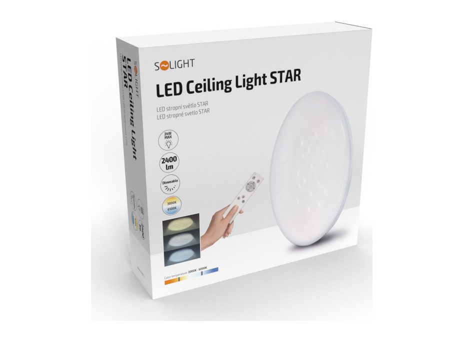 LED stropní světlo Star, kulaté, 24W, 2400lm, dálkové ovládání, 37cm