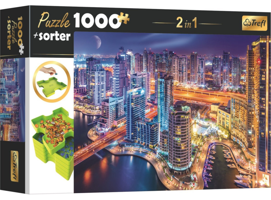 TREFL Puzzle s třídičem 2v1 Noční Dubaj 1000 dílků