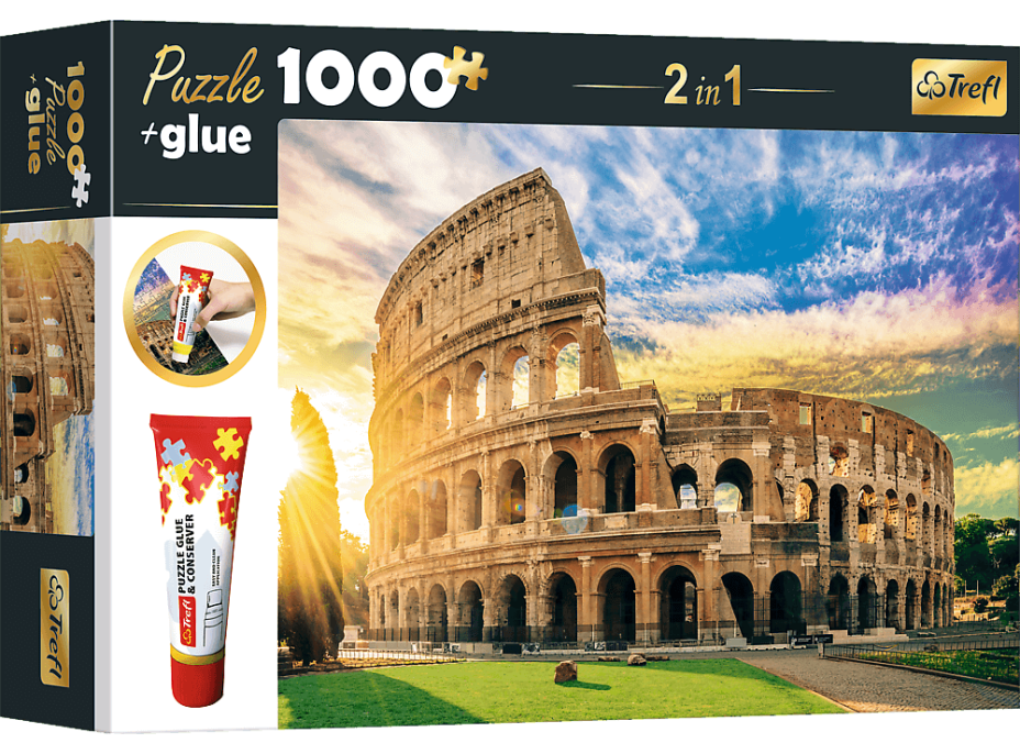 TREFL Sada 2v1 puzzle Amfiteátr Fláviův, Řím, Itálie 1000 dílků s lepidlem