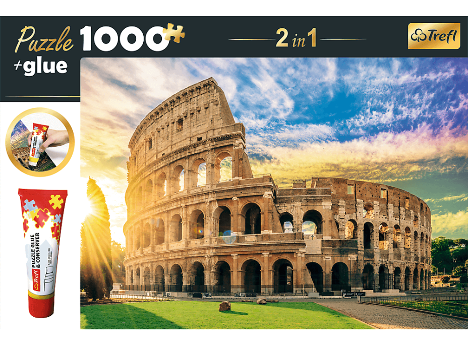 TREFL Sada 2v1 puzzle Amfiteátr Fláviův, Řím, Itálie 1000 dílků s lepidlem