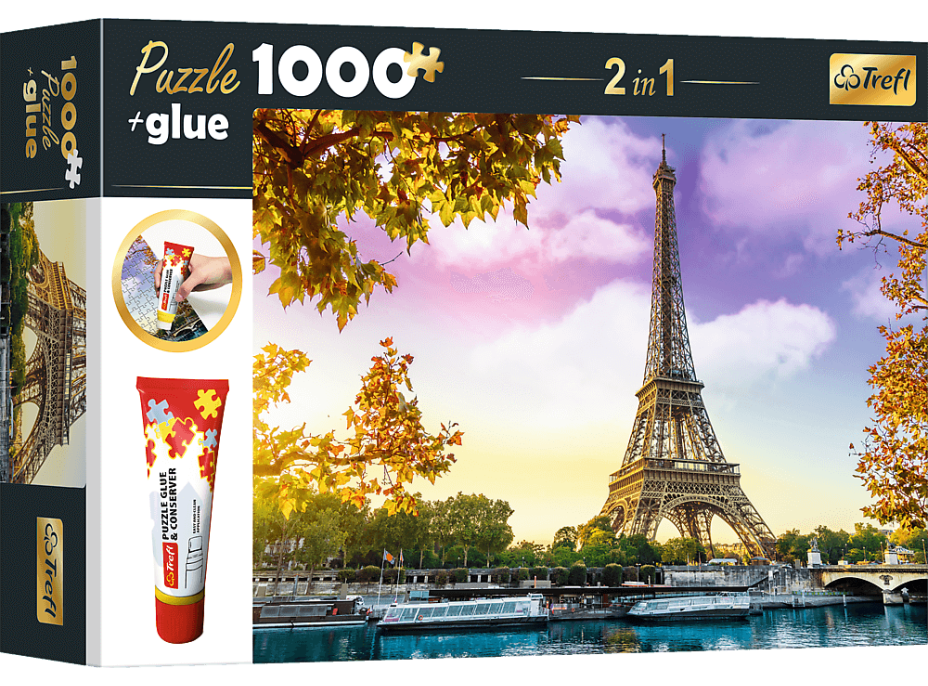 TREFL Sada 2v1 puzzle Paříž, Francie 1000 dílků s lepidlem