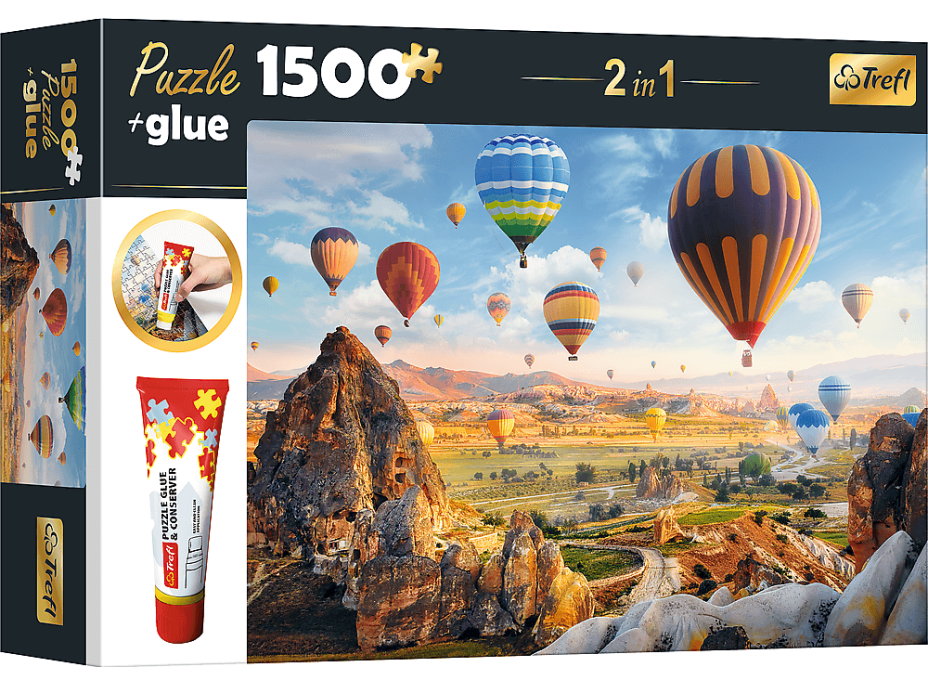 TREFL Sada 2v1 puzzle Tajemná Kapadokie 1500 dílků s lepidlem