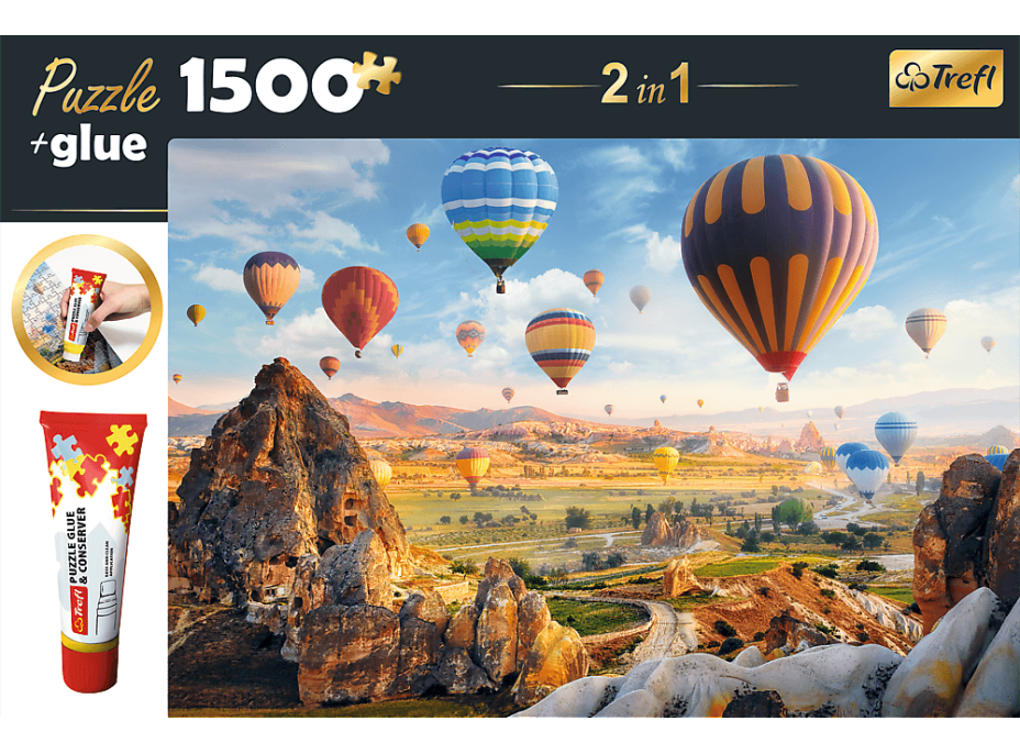 TREFL Sada 2v1 puzzle Tajemná Kapadokie 1500 dílků s lepidlem