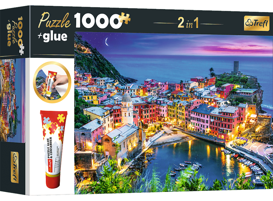 TREFL Sada 2v1 puzzle Vernazza, Ligurie, Itálie 1000 dílků s lepidlem