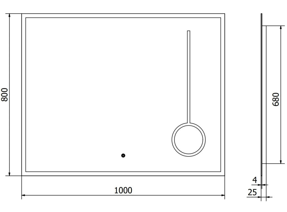 Obdélníkové zrcadlo MEXEN KALA 100x80 cm - s LED podsvícením, zvětšovací lupou a vyhříváním, 9820-100-080-611-00