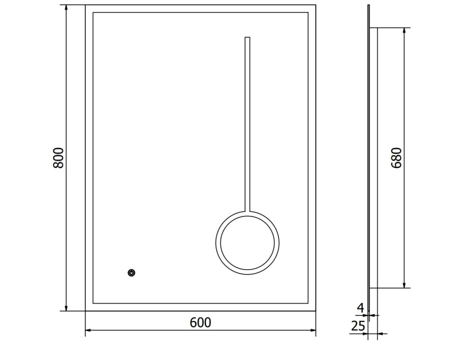 Obdélníkové zrcadlo MEXEN KALA 60x80 cm - s LED podsvícením, zvětšovací lupou a vyhříváním, 9820-060-080-611-00