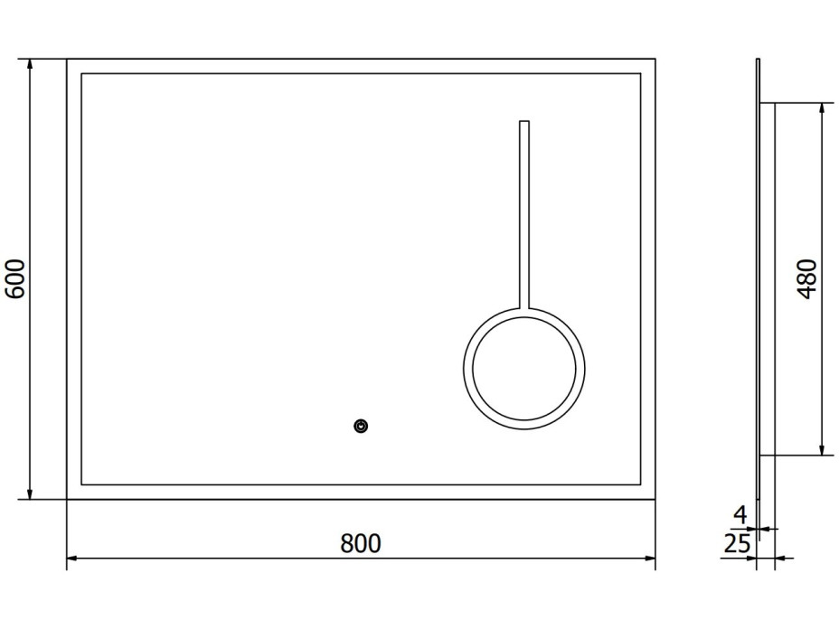 Obdélníkové zrcadlo MEXEN KALA 80x60 cm - s LED podsvícením, zvětšovací lupou a vyhříváním, 9820-080-060-611-00