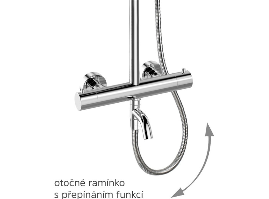 Sprchová souprava s termostatickou baterií a výtokem do vany - kulatá slim hlavice 20 cm - chromovaná