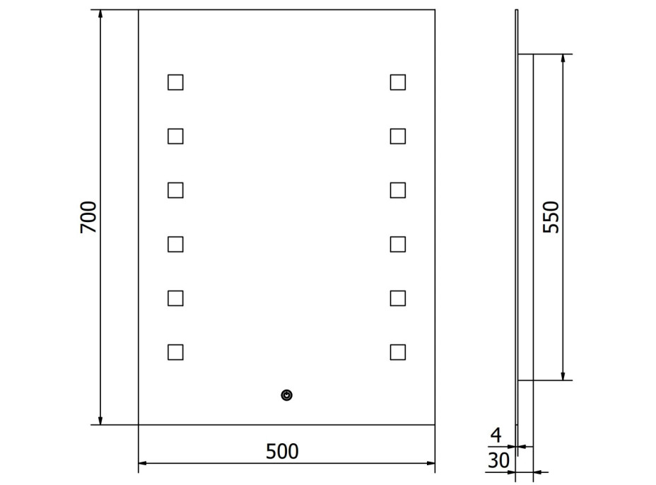 Obdélníkové zrcadlo MEXEN NER 50x70 cm - s LED podsvícením a vyhříváním, 9809-050-070-611-00