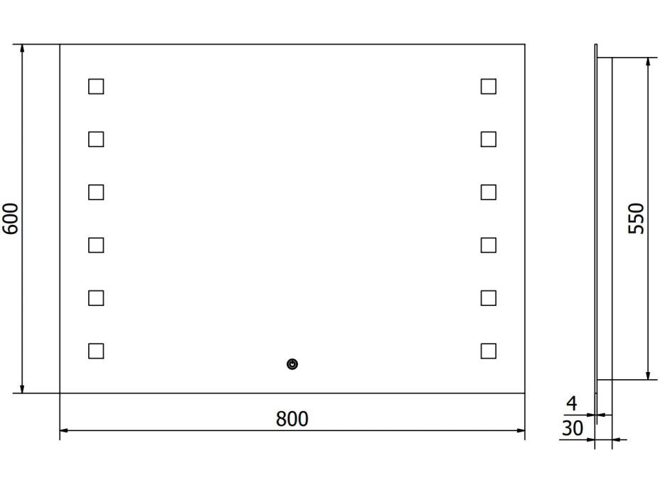 Obdélníkové zrcadlo MEXEN NER 80x60 cm - s LED podsvícením a vyhříváním, 9809-080-060-611-00