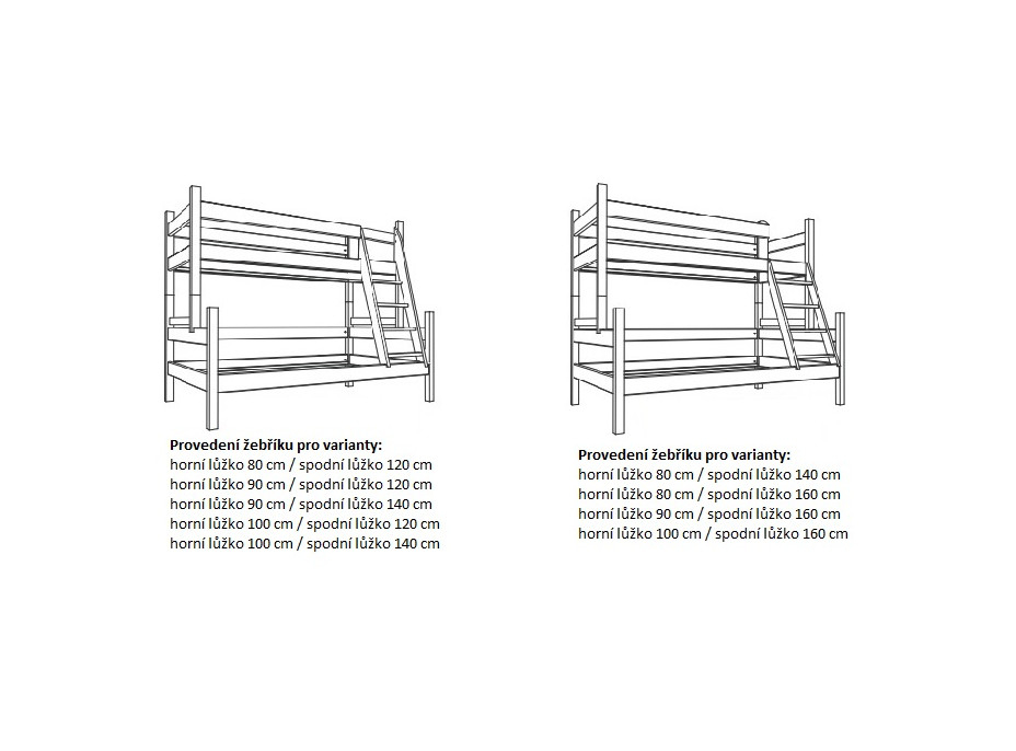 Dětská patrová postel s rozšířeným spodním lůžkem z masivu ROBUST 8X8 6A - 200x90 cm