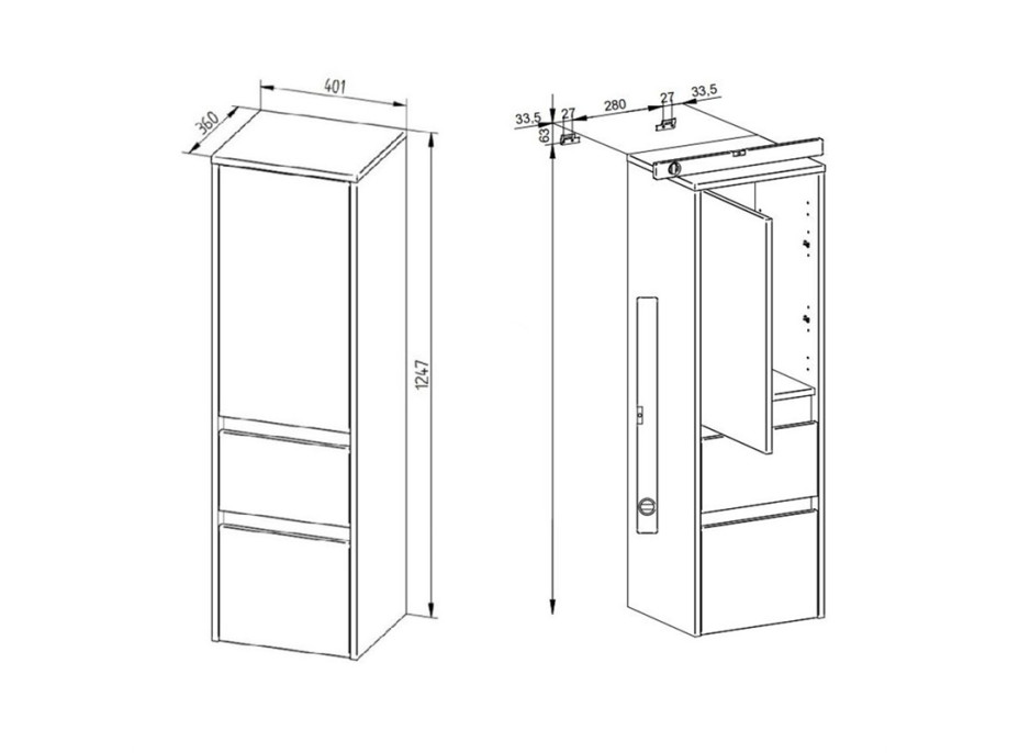 Koupelnová závěsná skříňka OPTO 125 cm - vysoká - levá