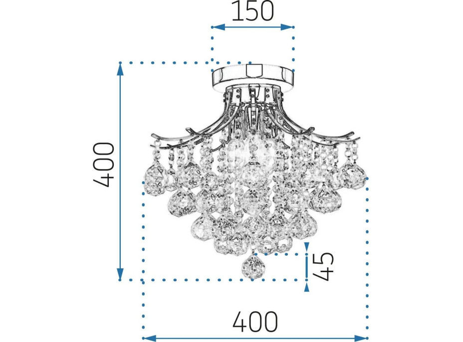 Stropní křišťálové svítidlo CRYSTAL ramp - 40x40 cm - chromové