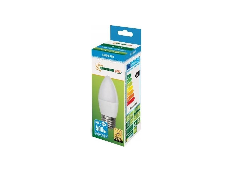 Žárovka E27 svíčka - LED - 6W - 560lm - 6000K