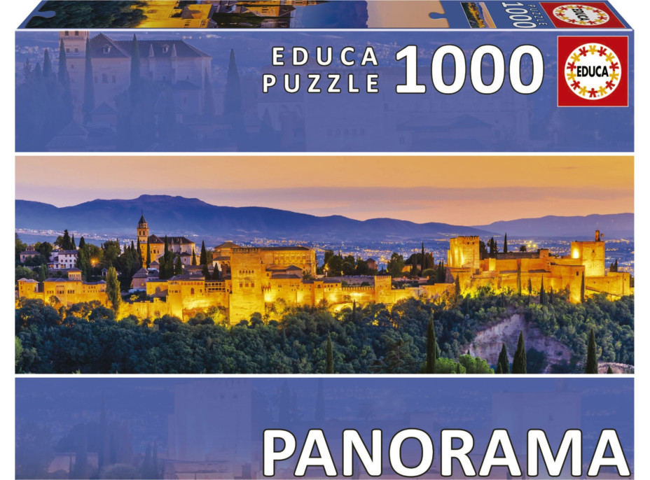 EDUCA Panoramatické puzzle Západ slunce ve Španělsku: Alhambra, Granada 1000 dílků