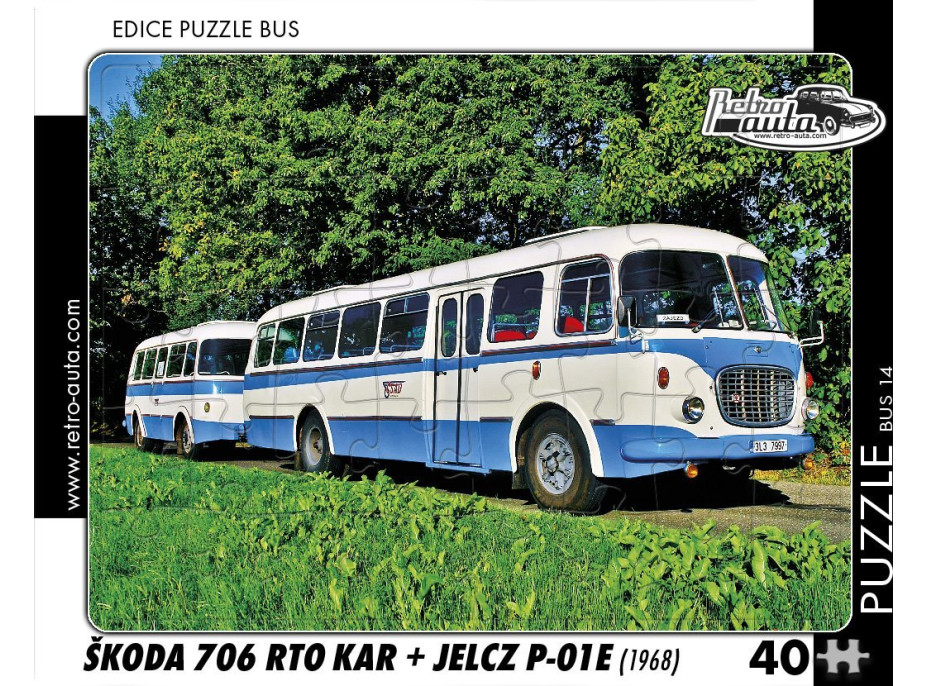 RETRO-AUTA Puzzle BUS č.14 Škoda 706 RTO KAR + JELCZ P-01E (1968) 40 dílků