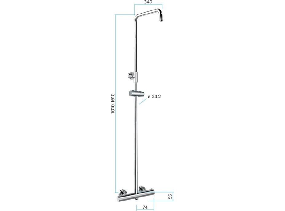 Sprchová tyč s termostatickou sprchovou baterií - bez příslušenství - chromová