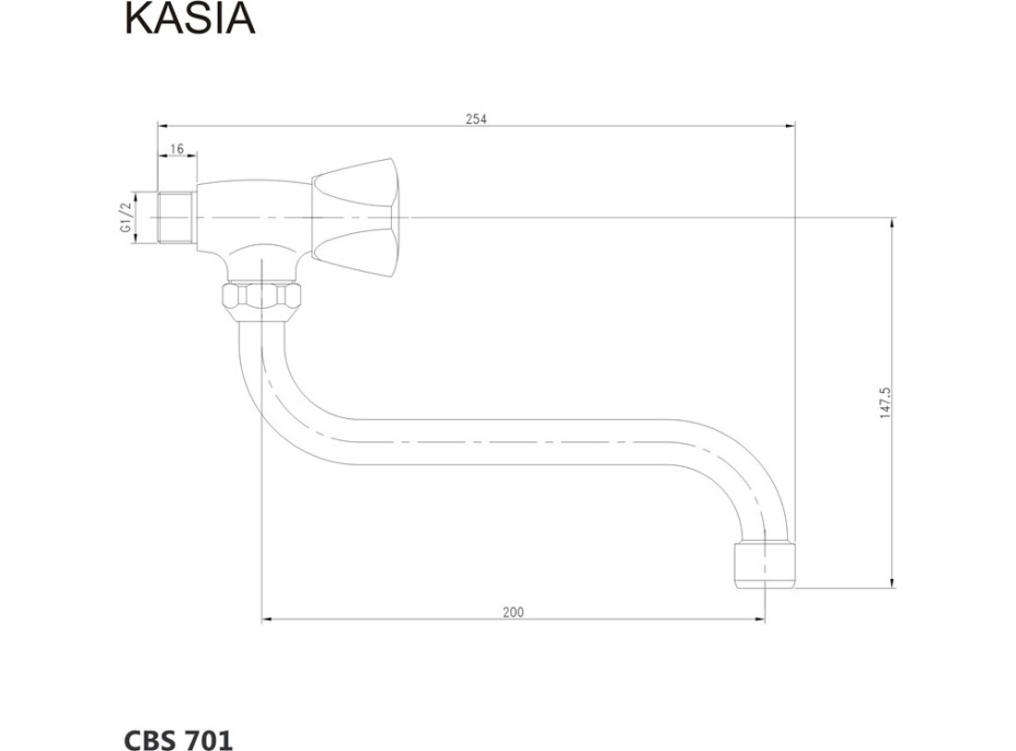 Umyvadlový nástěnný kohoutek KASIA - ramínko 20 cm - chromový