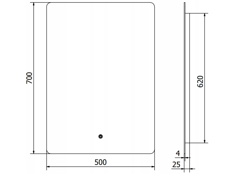 Obdélníkové zrcadlo MEXEN SUN 50x70 cm - s LED podsvícením a vyhříváním, 9807-050-070-611-00