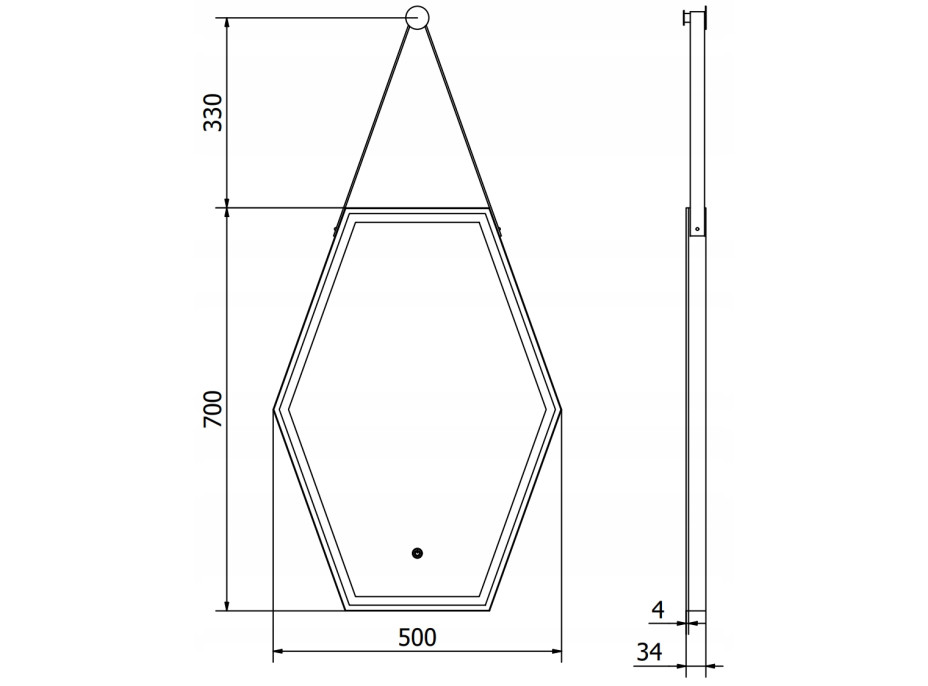 Závěsné hexa zrcadlo MEXEN ORLA 50x70 cm - s LED podsvícením a vyhříváním, 9815-050-070-611-70