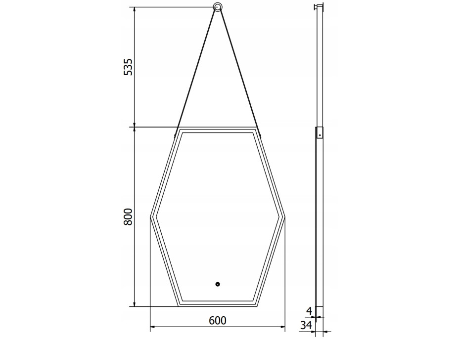 Závěsné hexa zrcadlo MEXEN ORLA 60x80 cm - s LED podsvícením a vyhříváním, 9815-060-080-611-70