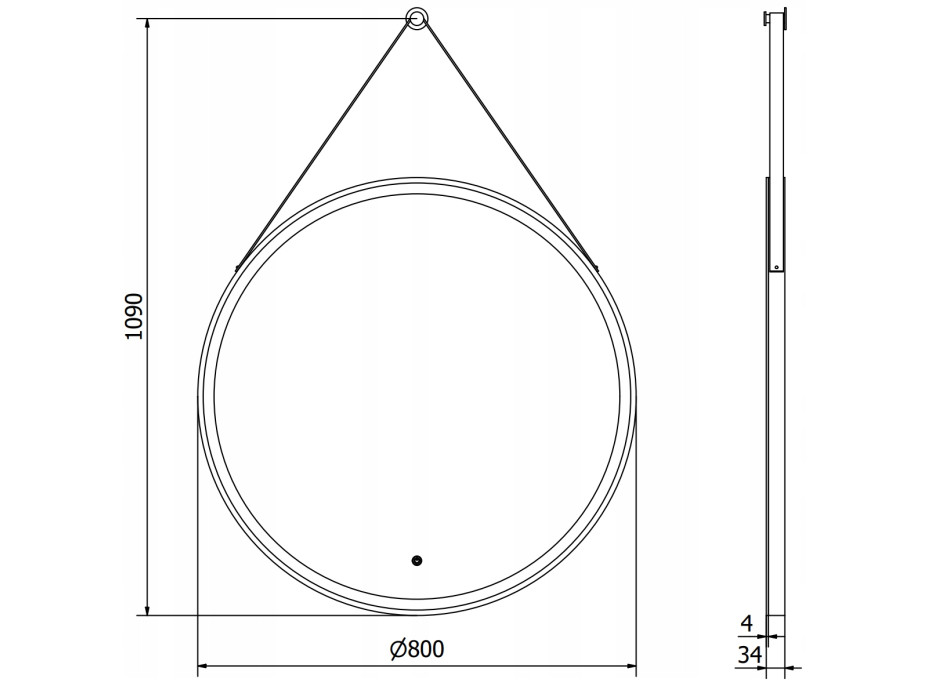 Závěsné kulaté zrcadlo MEXEN RENI 80 cm - s LED podsvícením a vyhříváním, 9812-080-080-611-70