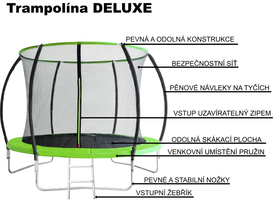 PIXINO Trampolína Deluxe 244 cm s ochrannou sítí a žebříkem