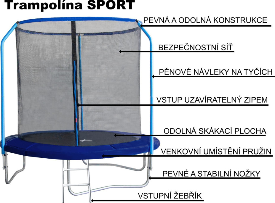 PIXINO Trampolína Sport 305 cm s ochrannou sítí a žebříkem