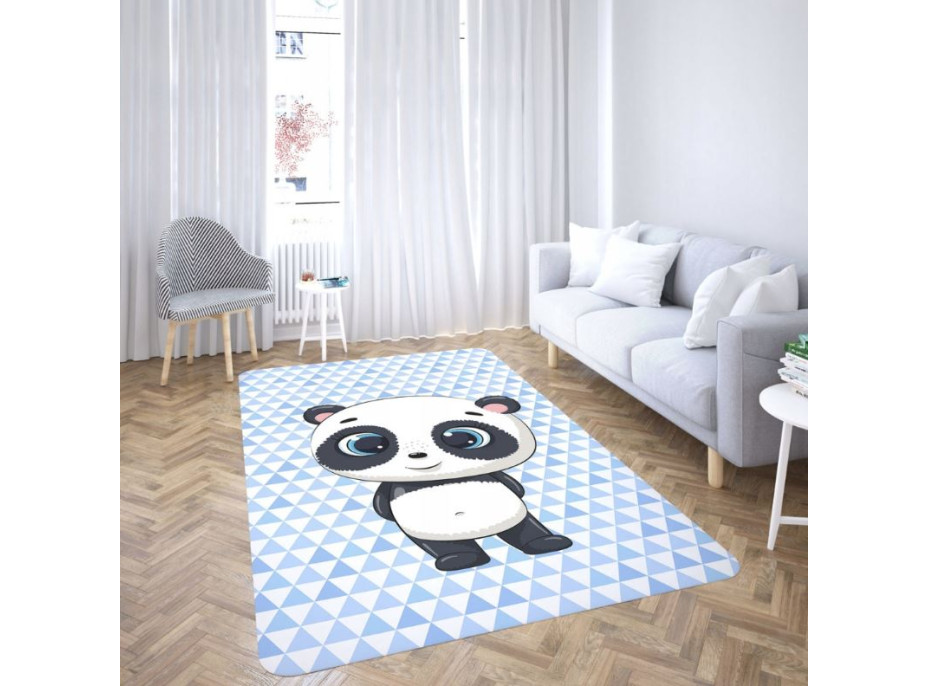 Dětský pěnový koberec PANDA trojúhelníky - 120x160 cm - modrý