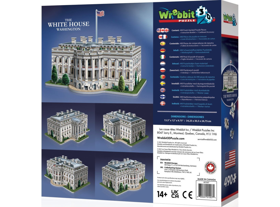 WREBBIT 3D puzzle Bílý dům, Washington 490 dílků