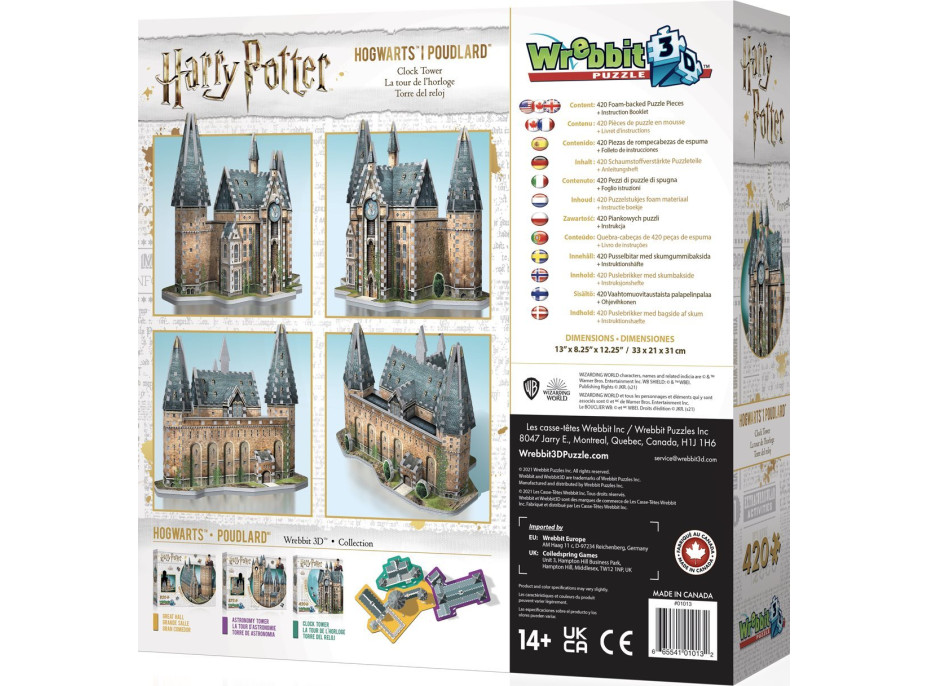 WREBBIT 3D puzzle Harry Potter: Bradavice, Hodinová věž 420 dílků