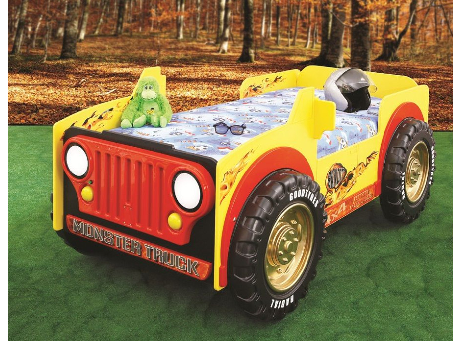 Dětská autopostel JEEP MONSTER TRUCK 190x90 cm s MATRACÍ ZDARMA