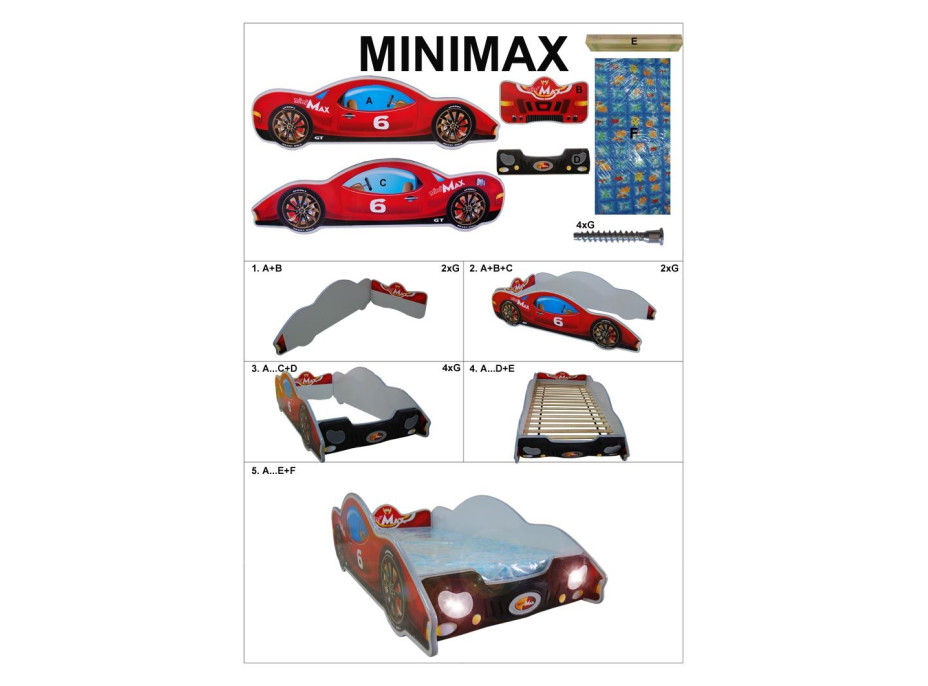 Dětská autopostel MINIMAX 180x90 cm - červená