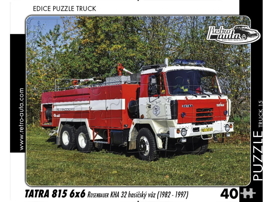 RETRO-AUTA Puzzle TRUCK č.15 Tatra 815 6x6 Rosenbauer KHA 32 hasičský vůz (1982-1997) 40 dílků