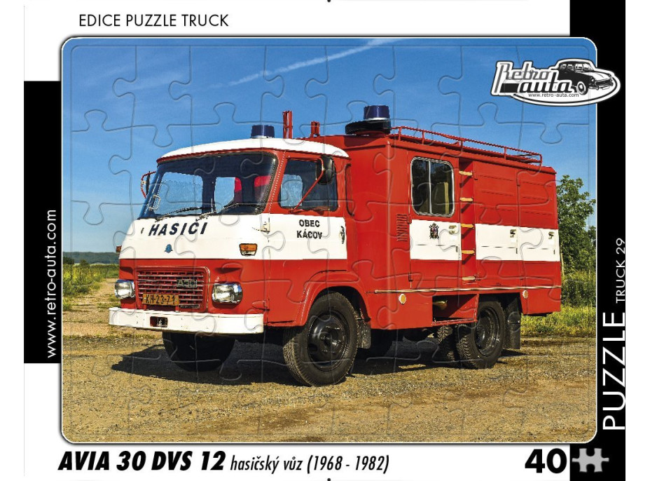 RETRO-AUTA Puzzle TRUCK č.29 AVIA 30 DVS 12 hasičský vůz (1968-1982) 40 dílků