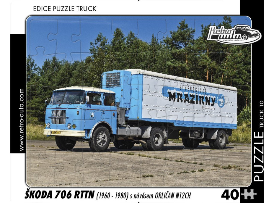 RETRO-AUTA Puzzle TRUCK č.10 Škoda 706 RTTN s návěsem Orličan N12CH (1960-1980) 40 dílků