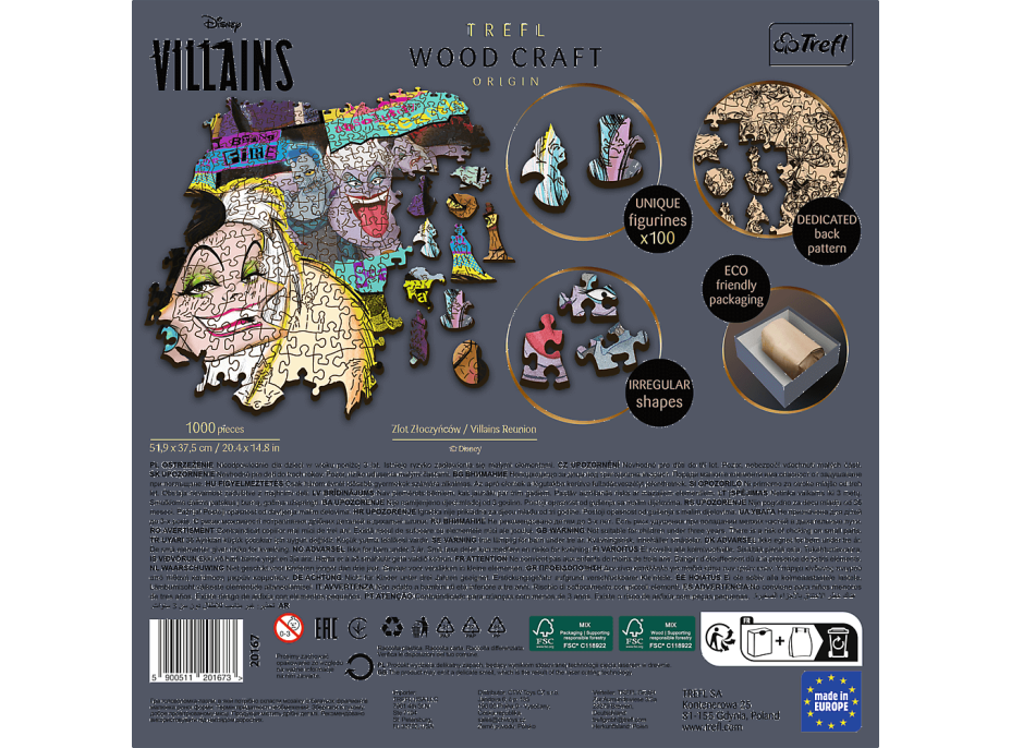 TREFL Wood Craft Origin puzzle Disney: Setkání záporáků 1000 dílků