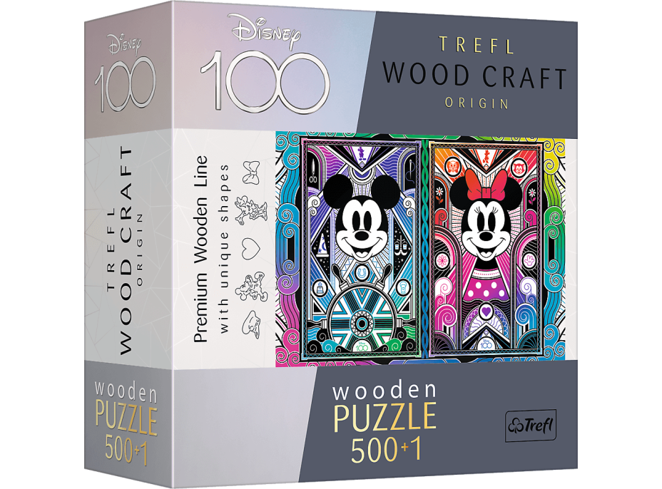 TREFL Wood Craft Origin puzzle Mickey Mouse a Minnie 501 dílků