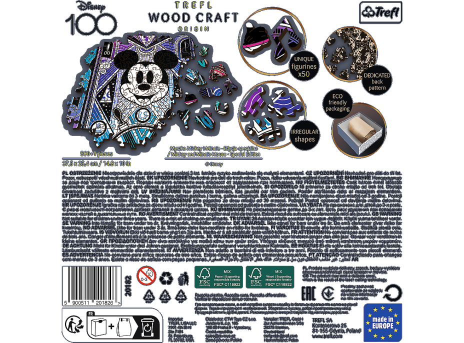 TREFL Wood Craft Origin puzzle Mickey Mouse a Minnie 501 dílků