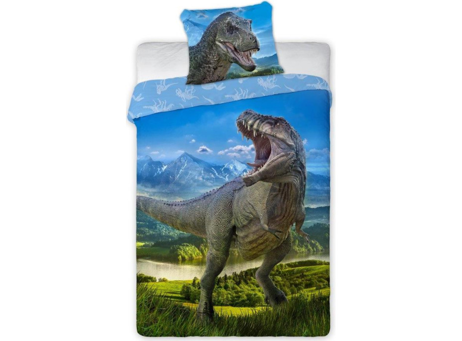 Dětské bavlněné povlečení T-REX 001 - 140x200 cm - modré